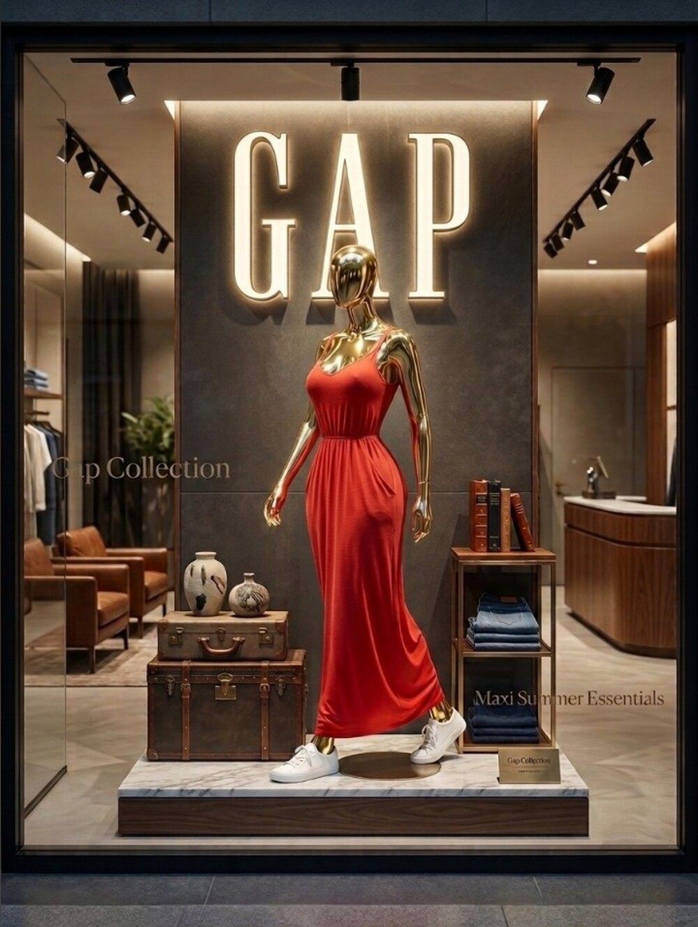 GAP Coral-Red Sleeveless Maxi Dress